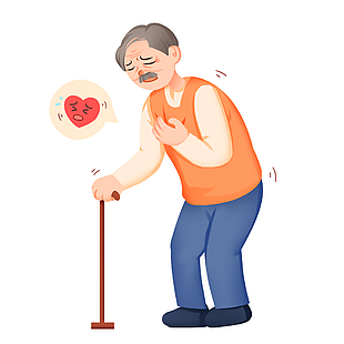 拄拐老年人心臟疼痛捂胸插畫素材設計