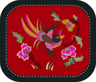 中式古典花鳥刺繡圖