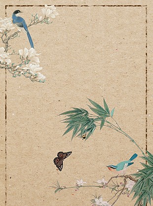 中國風花鳥元素工筆畫背景圖片設計