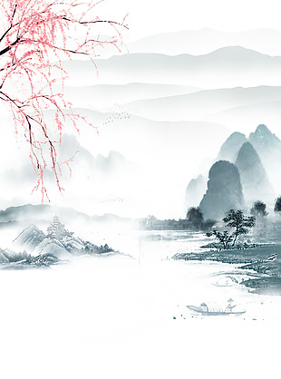 中國風復古山水畫背景圖片下載
