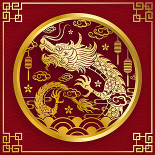 龍年春節插畫海報
