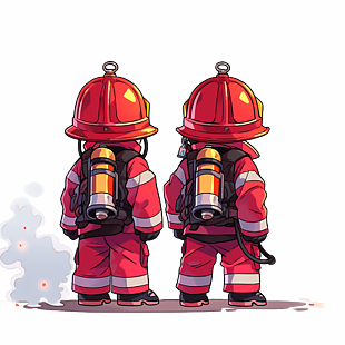卡通手绘风消防员救援插画素材设计