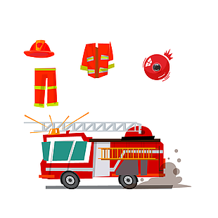 創意卡通手繪消防衣物消防車素材設計