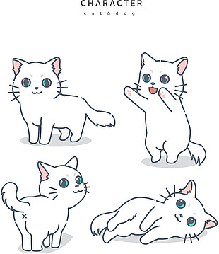 小白貓可愛插畫設計