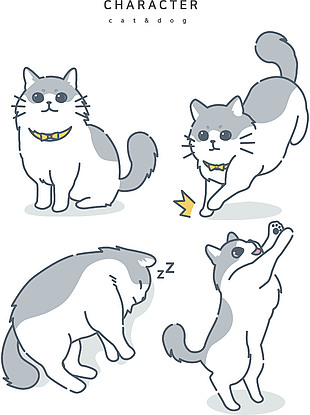 可愛寵物貓手繪插畫