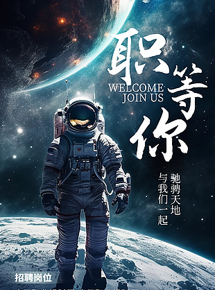 職等你來創意科技風招聘海報設計