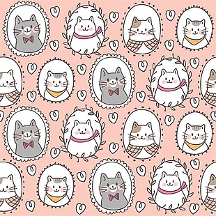 可愛粉色卡通貓插畫