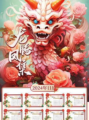 龍騰鳳集質感插畫日歷素材