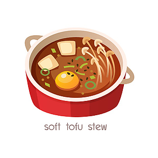 辣白菜豆腐湯美食插畫