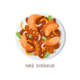 美食辣炒章鱼插画设计