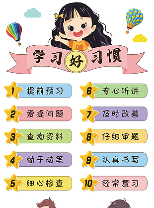 創意手繪卡通學習十大好習慣展板設計