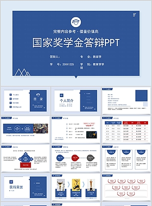 藍色實用國家獎學金申請答辯PPT模板