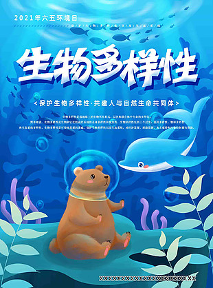 藍(lán)色卡通生物多樣性海報(bào)