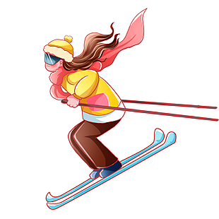 精美可爱卡通手绘冬季滑雪人物插画素材下载
