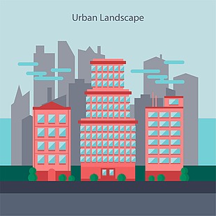 卡通建筑城市风景插图