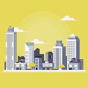 卡通城市背景建筑插画