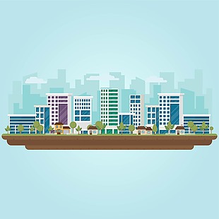 科技城市卡通建筑插画