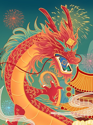 龙年大吉国潮插画海报素材