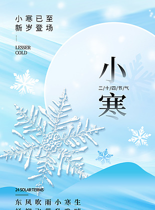 小寒已至新歲登場雪花藍色節(jié)氣海報