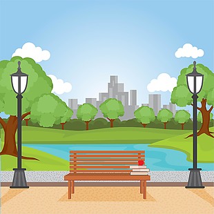 城市公園長椅風景插畫
