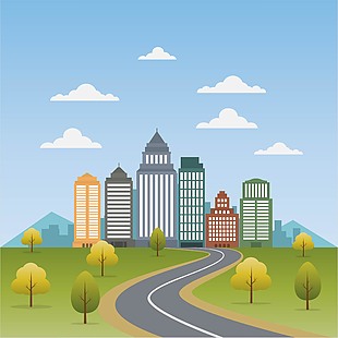 郊外建筑矢量風景插畫