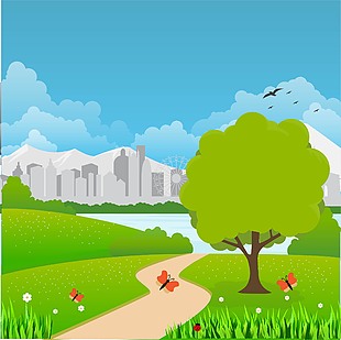绿色城市公园美景插画