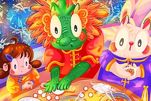 新春卡通趣味包饺子插画素材