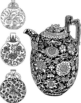 中國古典瓷器茶具插畫