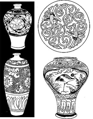 古代瓷器花紋紋樣插畫