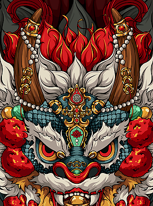 龙年国潮迎福质感插画素材