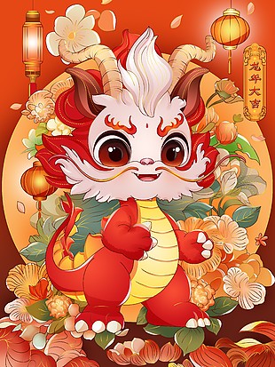 龍年大吉新春創意插畫模板