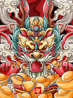 龍年復古國潮插畫素材
