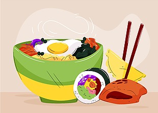 日式拌飯美食插畫