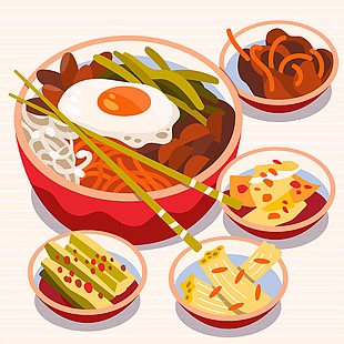 韓式美食拌飯套餐插畫