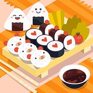 美味可愛(ài)飯團(tuán)壽司插畫