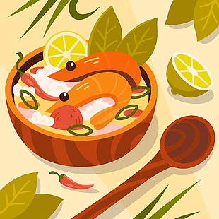 美味海鮮大蝦飯插畫