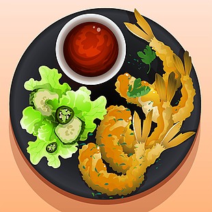 铁板大虾美食插画