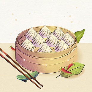 美味小笼包卡通插画