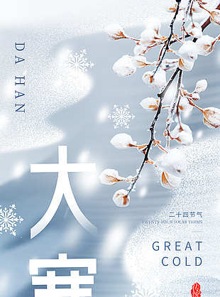大寒冬季雪花元素二十四節氣海報設計