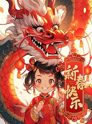 新年快樂創(chuàng)意國潮插畫海報