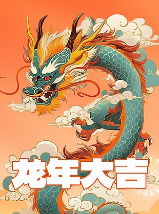 龙年大吉新春快乐国潮插画海报设计