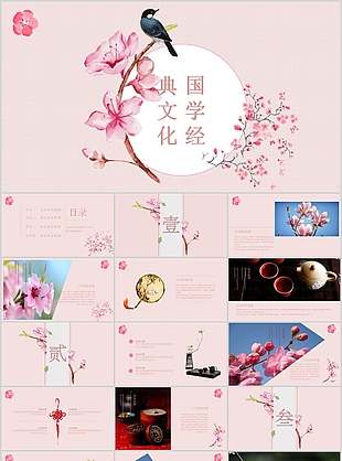 粉色國學(xué)經(jīng)典文化教學(xué)課件PPT模板