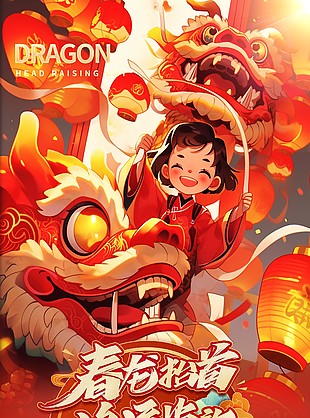 春龍抬首鴻運當頭國潮海報