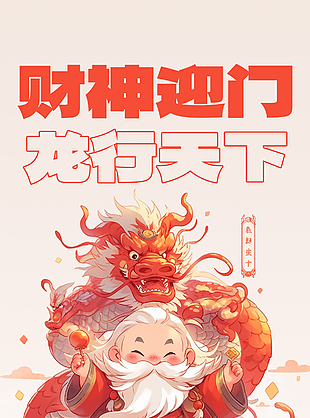 财神迎门创意国潮插画海报