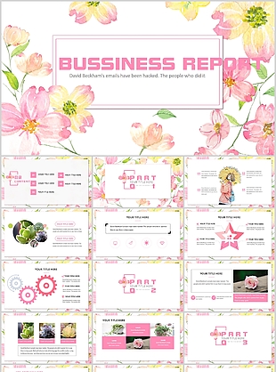 手绘小清新水彩花卉工作汇报PPT模板