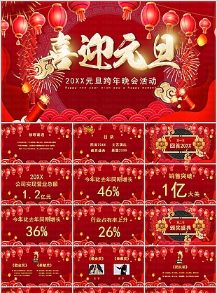 復(fù)古國風(fēng)元旦跨年晚會活動匯報PPT模板