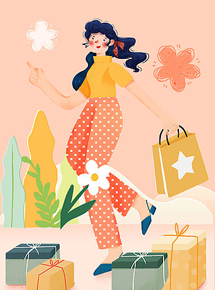 婦女節(jié)卡通人物手繪插畫模板
