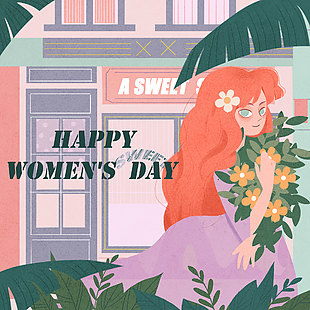 婦女節(jié)卡通人物手繪插畫