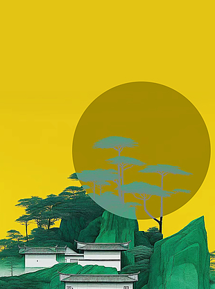 古典国风建筑插画背景素材