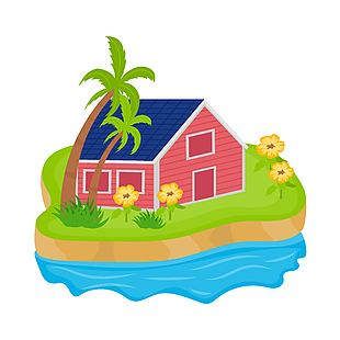 手繪卡通島嶼生活
